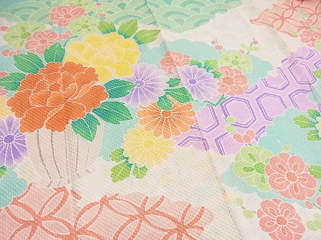 ♦︎きもの結♦︎藤娘　きぬたや　振袖　総絞り　吉祥花文　正絹♦︎sa29