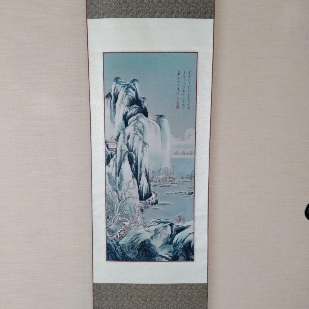 中国骨董水墨画名作【故宮博物院国宝唐寅山水名作刺繍複製、最高級錦緞真絲掛軸】新品