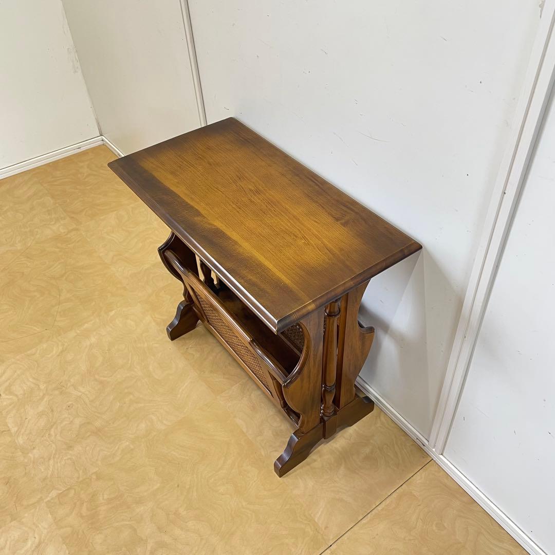 カリモク サイドテーブル マガジンラック 電話台 籐ラタン ビンテージ オールド