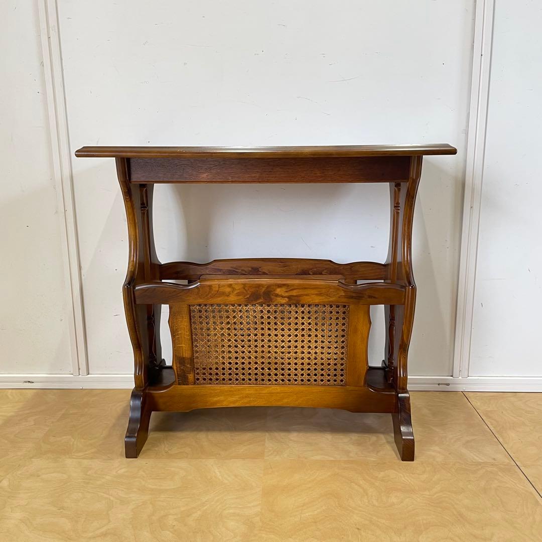 カリモク サイドテーブル マガジンラック 電話台 籐ラタン ビンテージ オールド