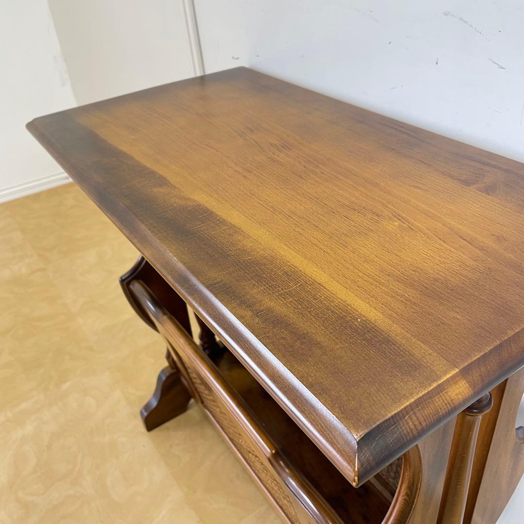 カリモク サイドテーブル マガジンラック 電話台 籐ラタン ビンテージ オールド