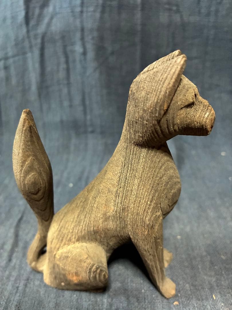 阿吽の狐一対　木彫りの狐　神棚に鎮座していた狐　江戸時代