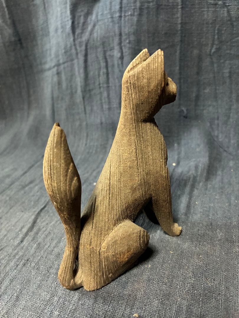 阿吽の狐一対　木彫りの狐　神棚に鎮座していた狐　江戸時代