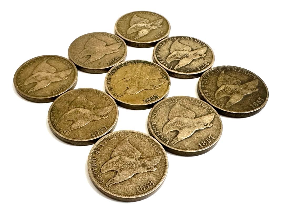 【9枚セット】 アメリカ硬貨 青銅貨 １セント フライング イーグル ダメージ有