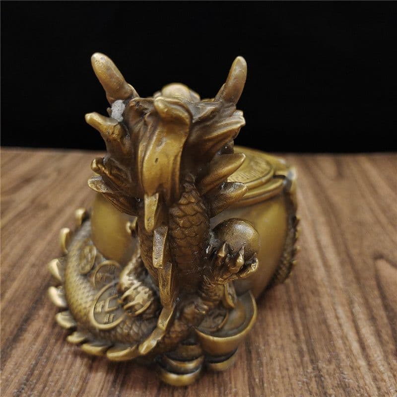 銅製 竜戯珠の灰皿 書道具 文房具 装飾品 工芸品 美術品