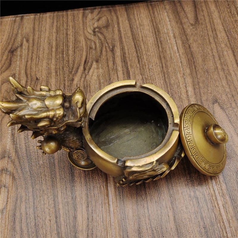 銅製 竜戯珠の灰皿 書道具 文房具 装飾品 工芸品 美術品