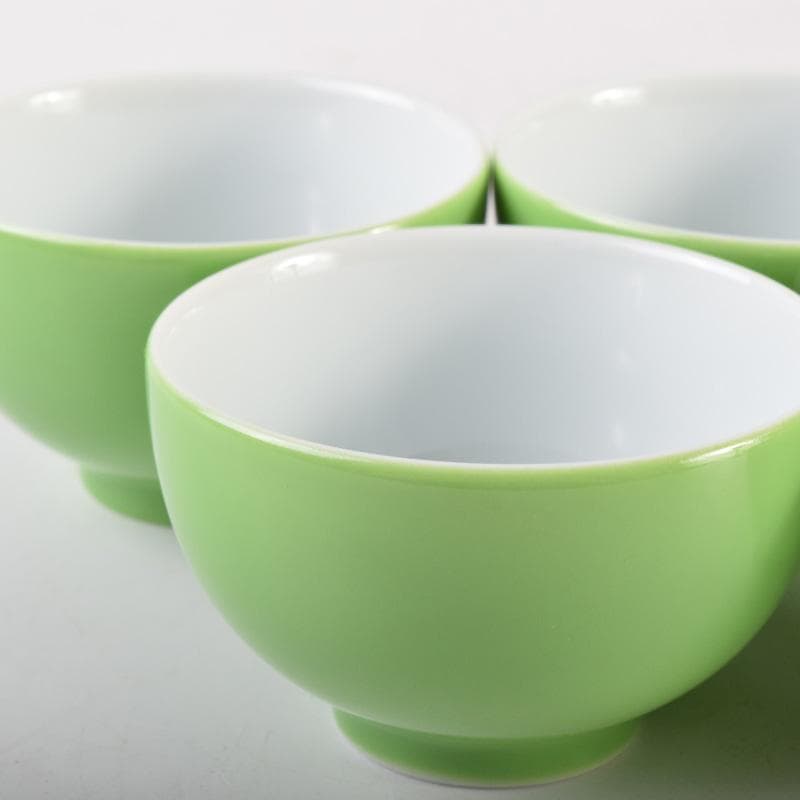 煎茶道具　賣茶流　黄緑釉　祝壽茶碗　五客　共布共箱　V　7978