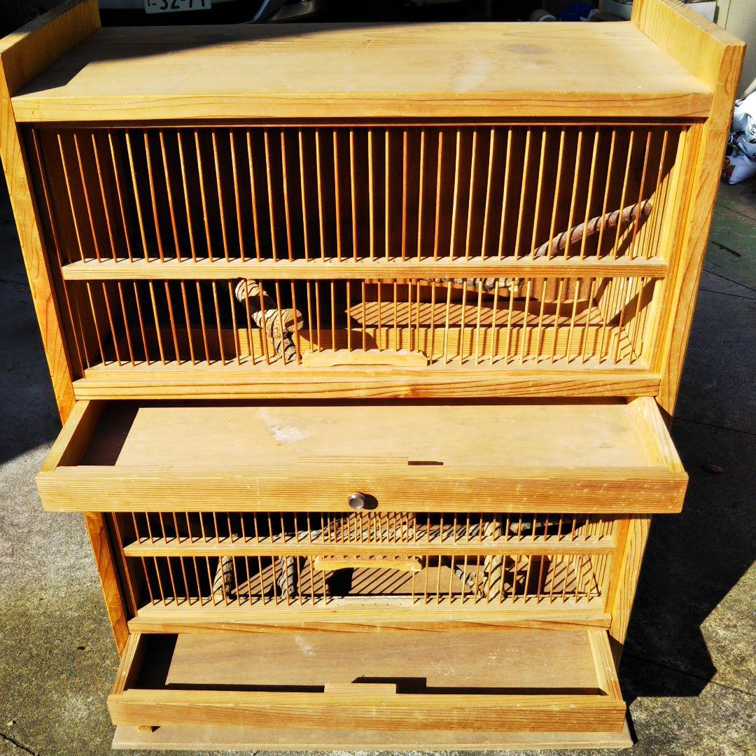 鳥籠 木製の鳥かご　大型 二段作り