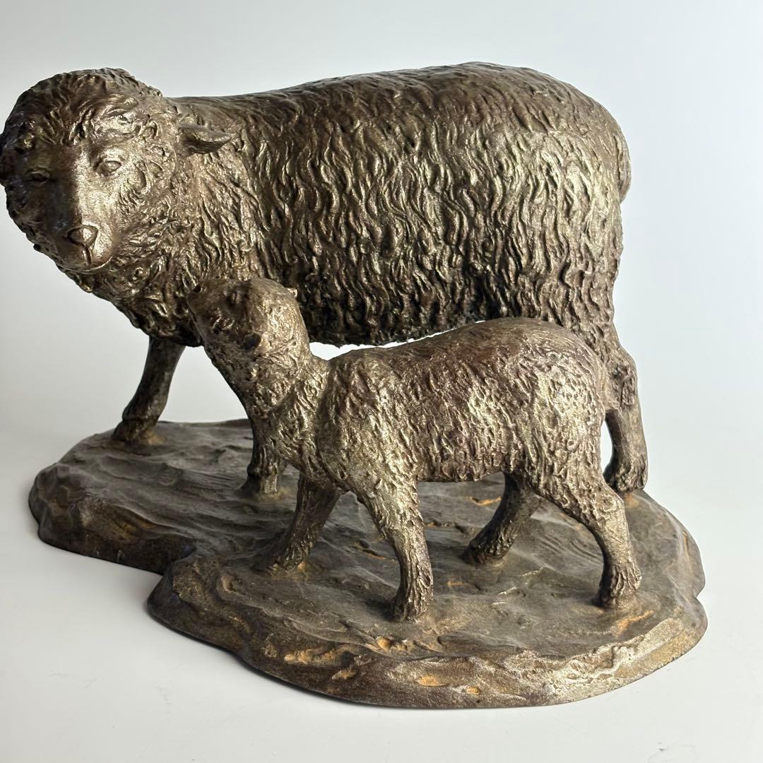 芳山 ブロンズ 銅器 親子羊 置物 飾物 鋳銅 縁起物