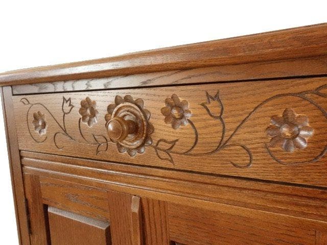 勇峰工芸（新）　雅　花柄キャビネット　ナラ材家具　北海道手作り家具