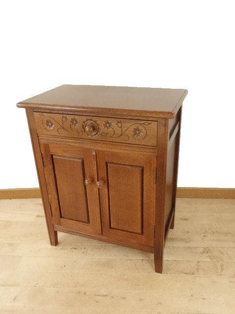 勇峰工芸（新）　雅　花柄キャビネット　ナラ材家具　北海道手作り家具