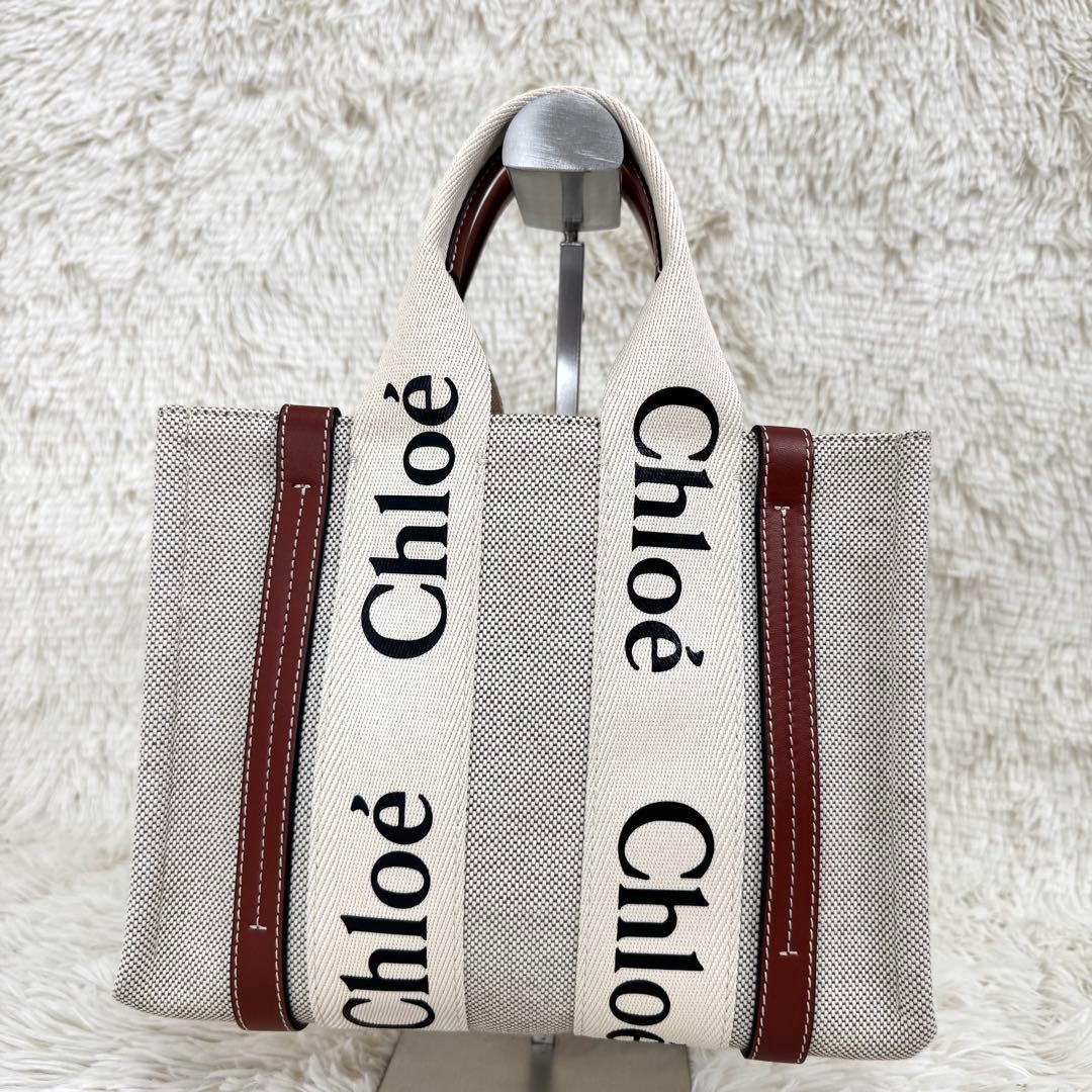 Chloe クロエ ウッディ スモールトートバッグ ハンドバッグ アイボリー