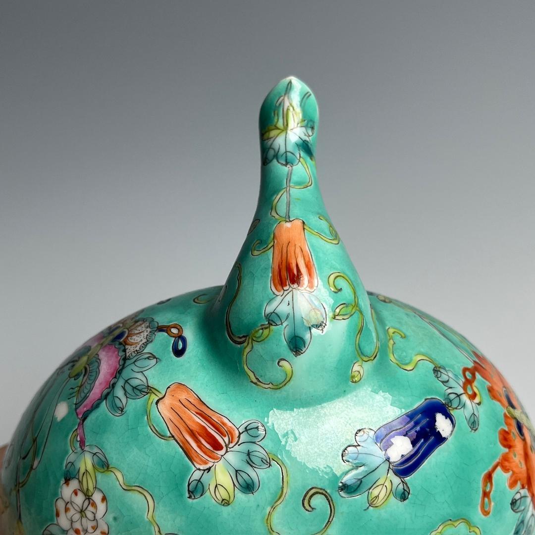 緑釉粉彩瓜果蝶紋水注 大清光緒年製 款 中国古玩 美術 唐物 A560