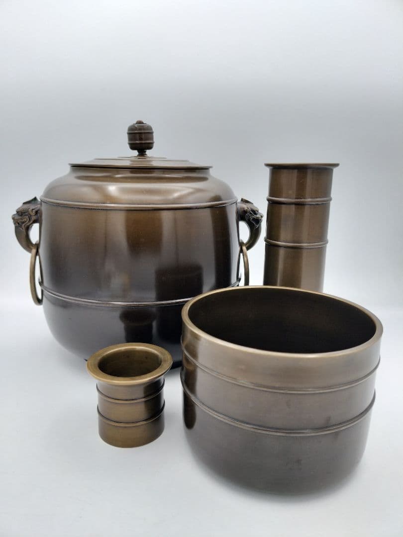 c393 唐銅皆具 利休好 金森浄栄 木箱 茶道具 古物