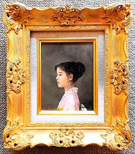 藤井勉　「少女　華」　0号　油彩画　　真筆