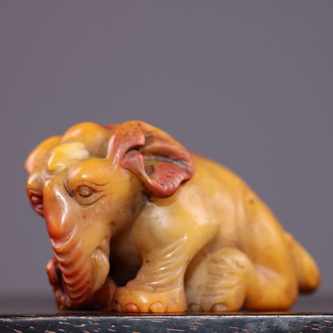 旧蔵　極細工彫刻　天然　寿山石 象　置物　古美術　美品　逸品　アンティーク