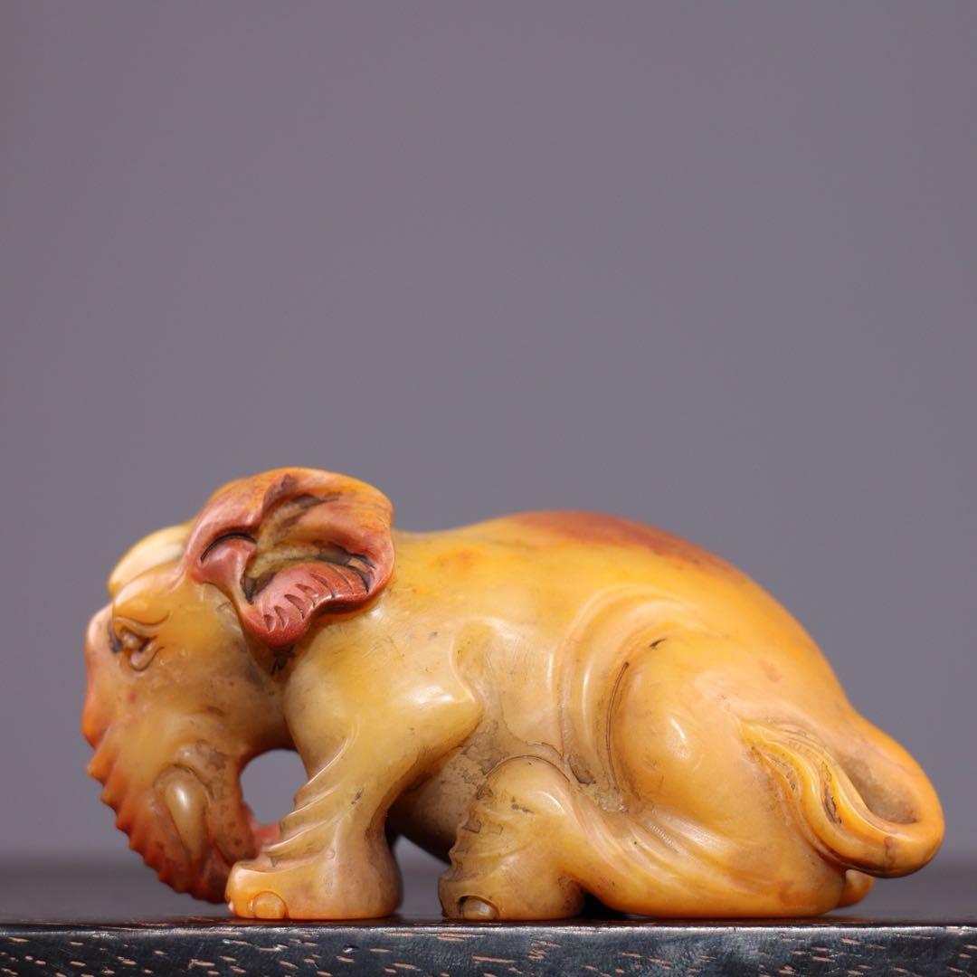 旧蔵　極細工彫刻　天然　寿山石 象　置物　古美術　美品　逸品　アンティーク