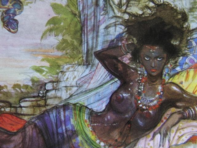 天野喜孝、【秘境のアフリカの女王】希少な大判額装用画集より、新品額装付、状態良好