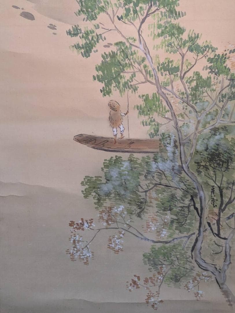 【真作】掛軸　山路の旅人図　秋の情景　南画風山水画　文人山水の佳作　T106