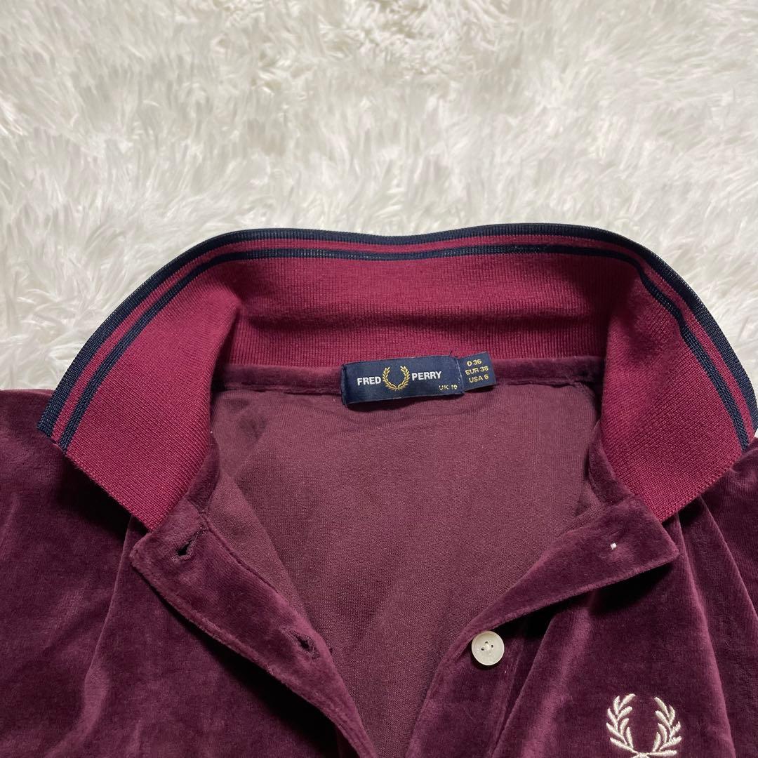 美品　FRED PERRY フレッドペリー　ベロア　ポロシャツ　長袖　刺繍ロゴ