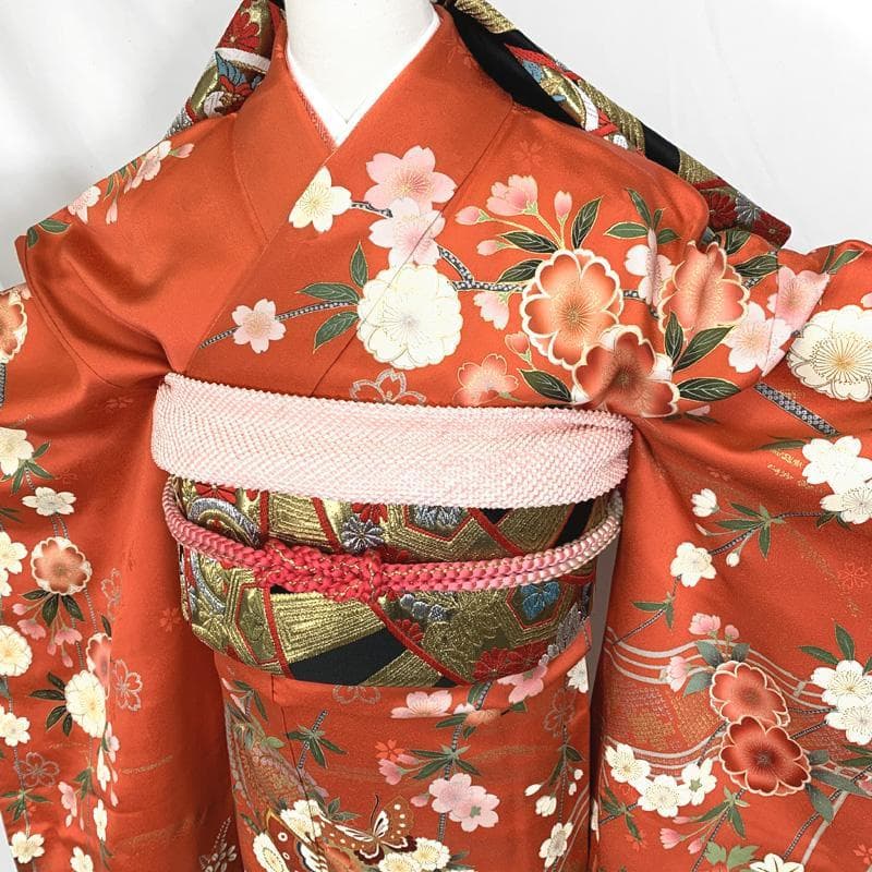 403aj45〇振袖＆袋帯 金彩 金駒刺繍 十三参り〇美品