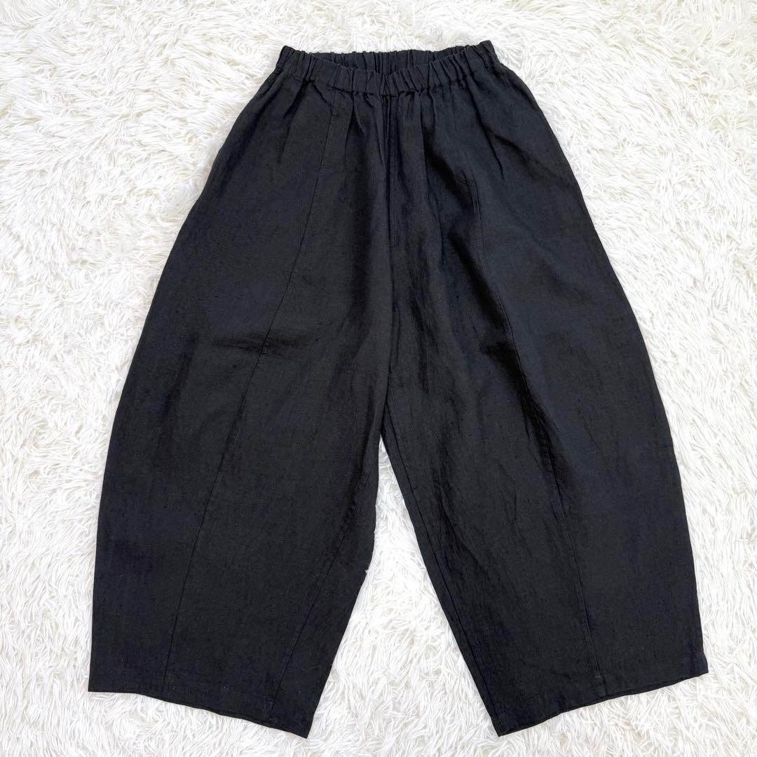 ババグーリ　リネンデニムのバルーンパンツ　花刺繍　ゆったり　ブラック　S相当