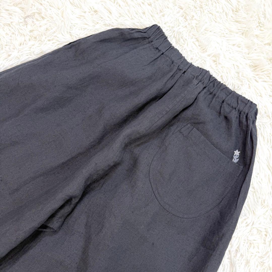 ババグーリ　リネンデニムのバルーンパンツ　花刺繍　ゆったり　ブラック　S相当