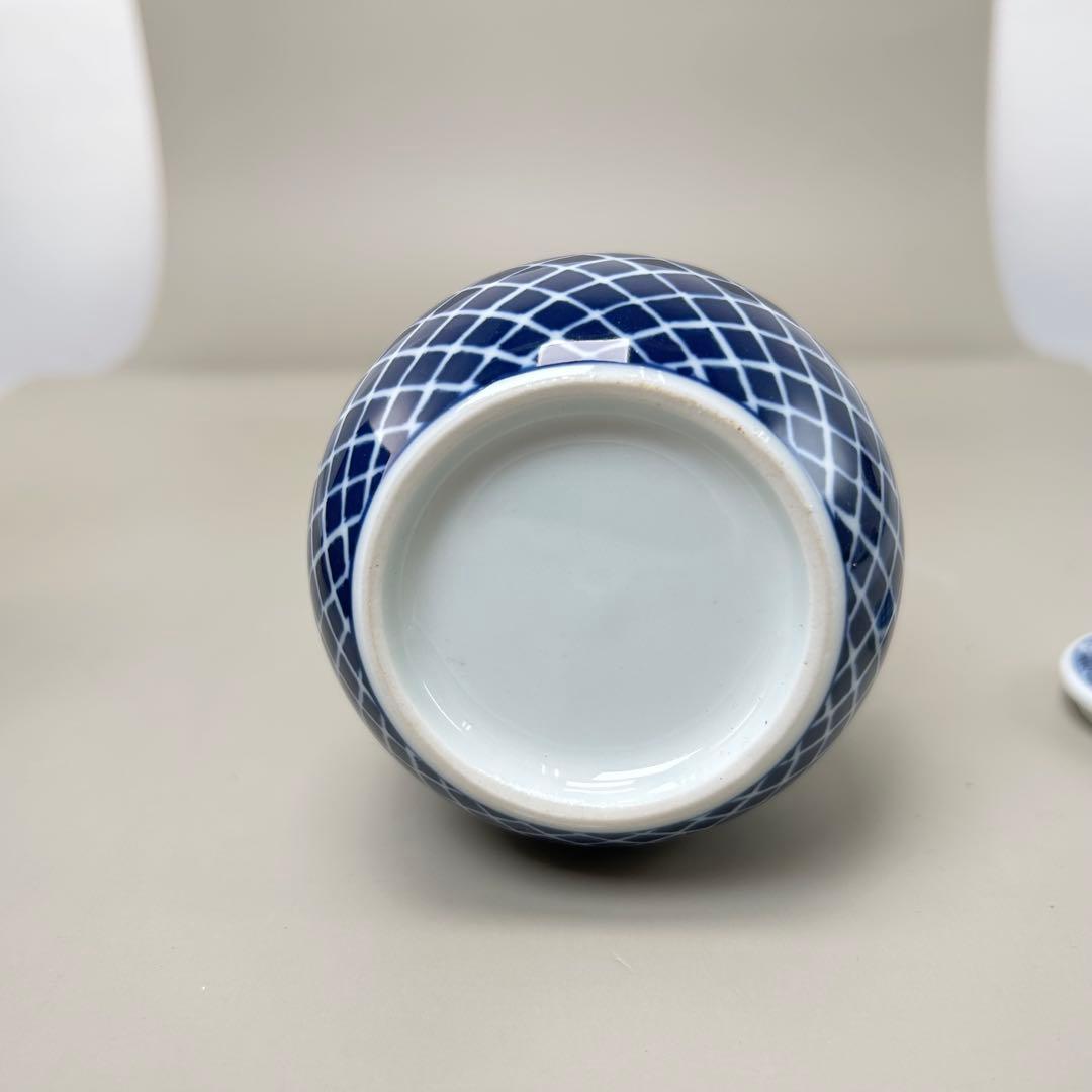 A045青花瓷 「吴祥瑞造」 景徳鎮 手描き 壽文 蓋物 五良大甫茶入 茶道具