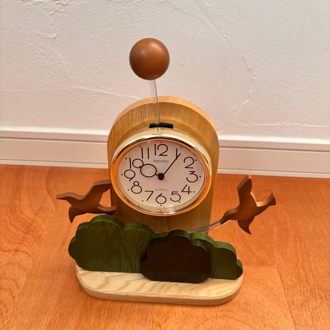 【稀少一点物】服部SEIKO　木製振り子時計　夢飛行　飾り振り子　箱あり品