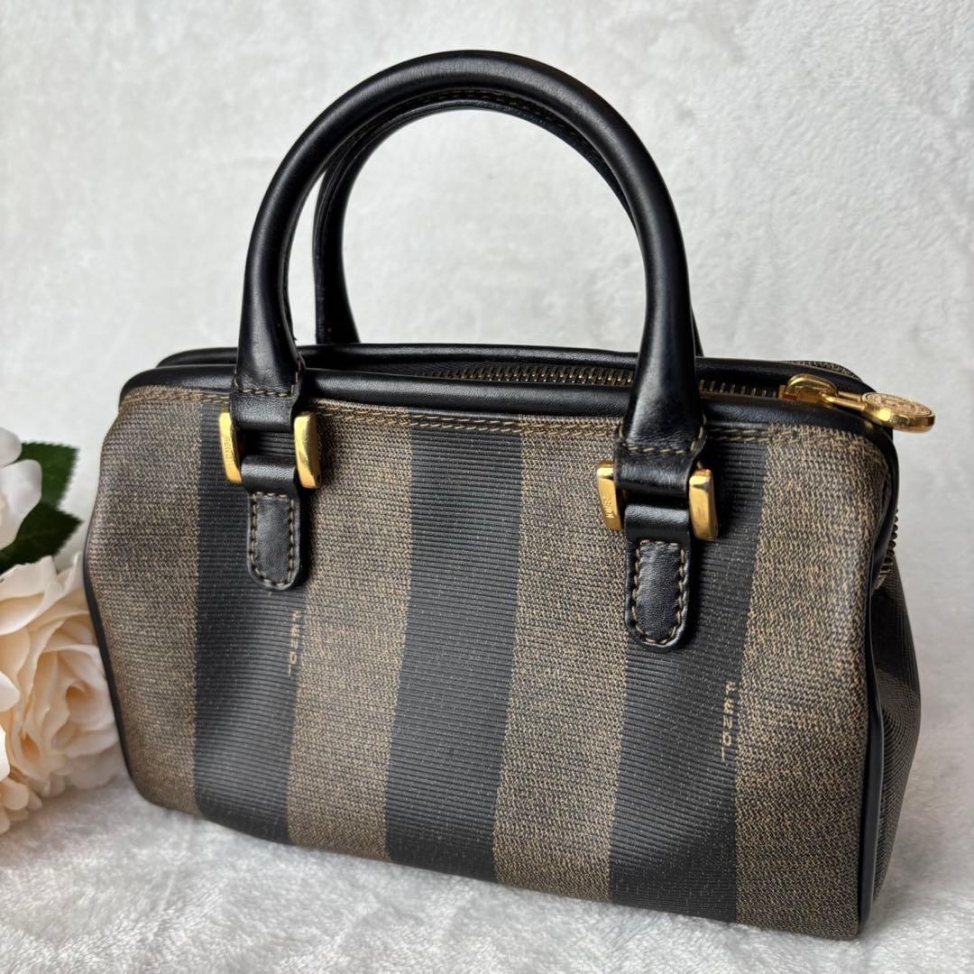 【美品】フェンディ ハンドバッグ マイクロ ミニボストン ペカン PVC レザー