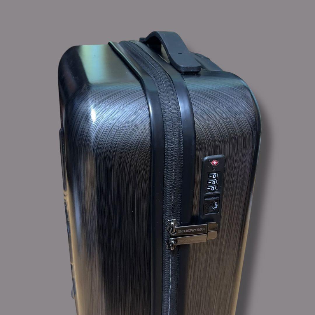 エンポリオアルマーニ ビッグロゴ キャリーケース ヘアライン柄 シルバーグレー