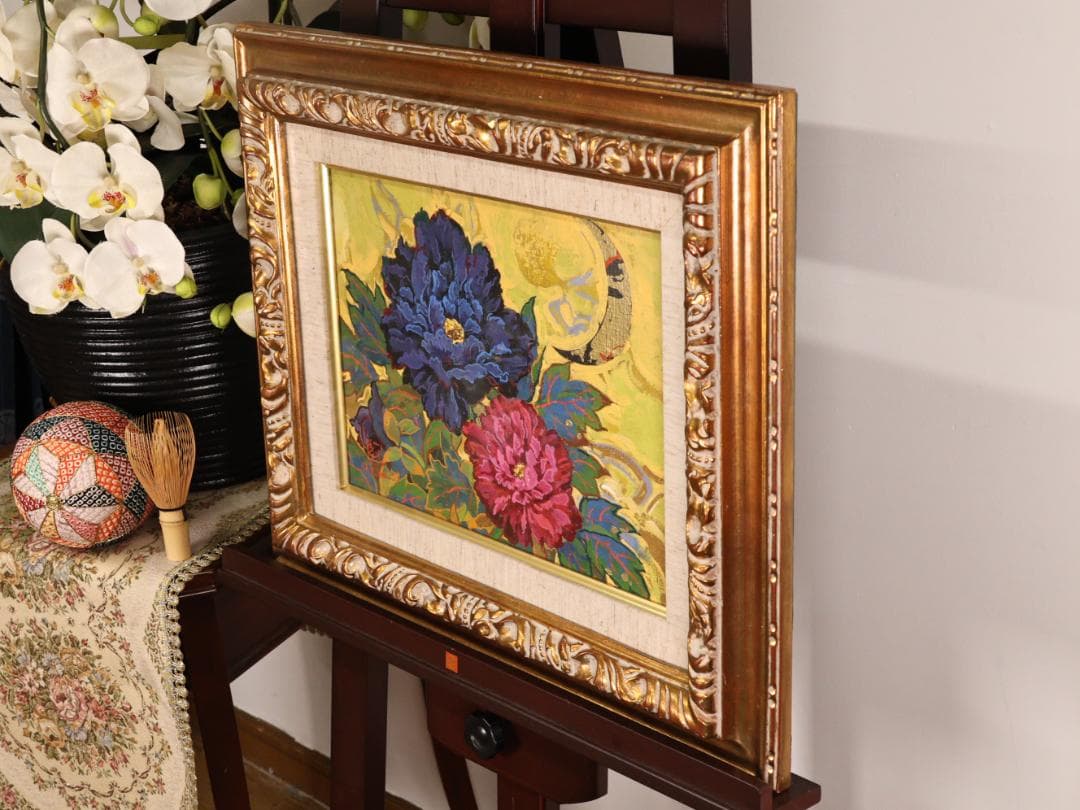 【真作】　竹内春光 「 牡丹 」　F4号　油彩　裏サイン　一創会　BK169