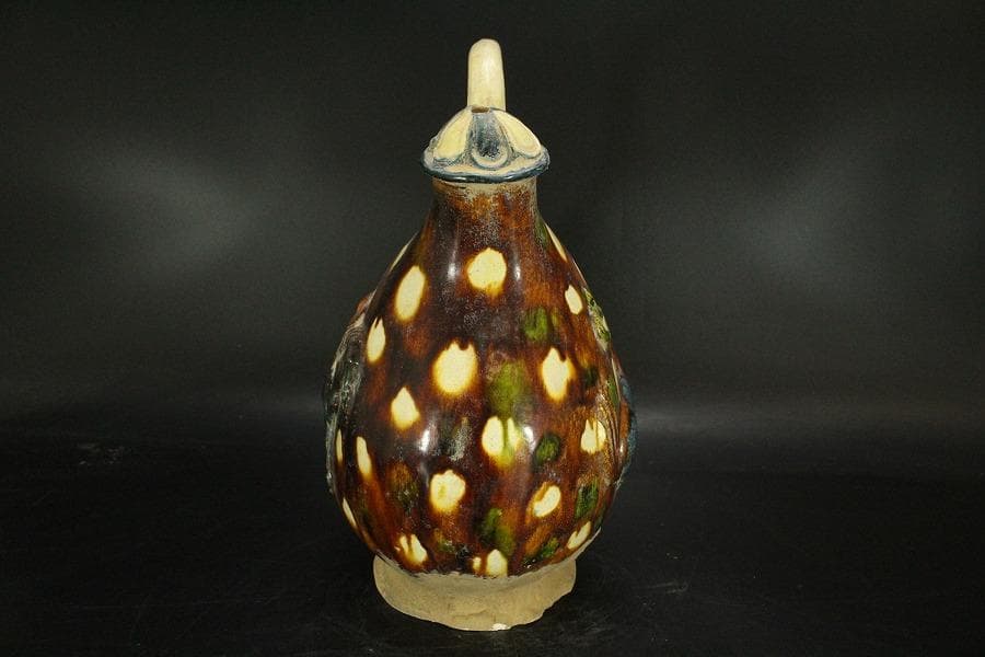 中国美術 唐三彩 貼馬紋 注瓶 壷 高29cm 希少(LC241)
