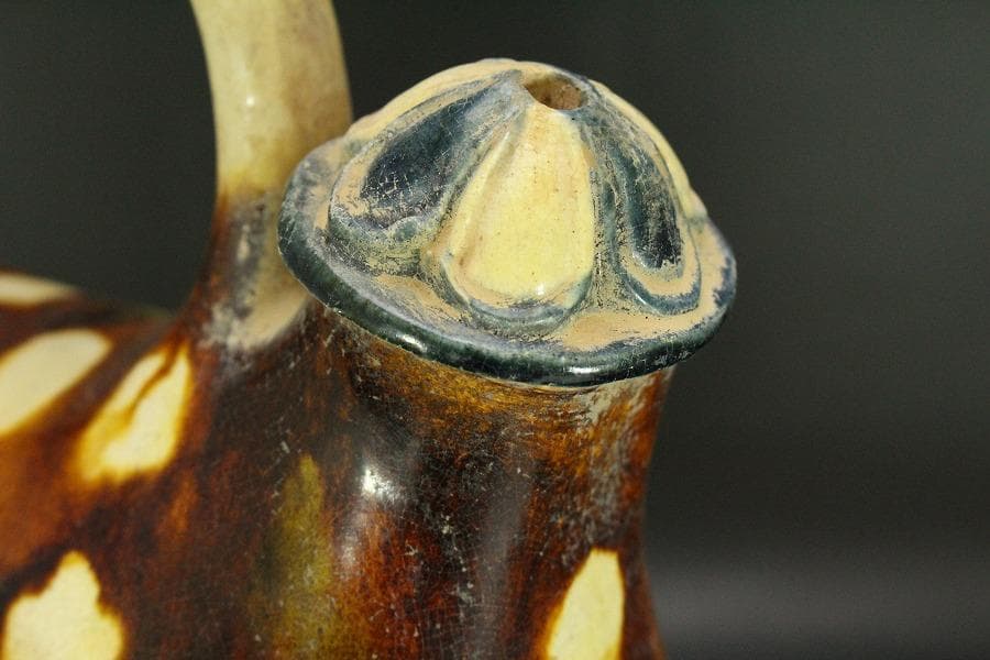 中国美術 唐三彩 貼馬紋 注瓶 壷 高29cm 希少(LC241)