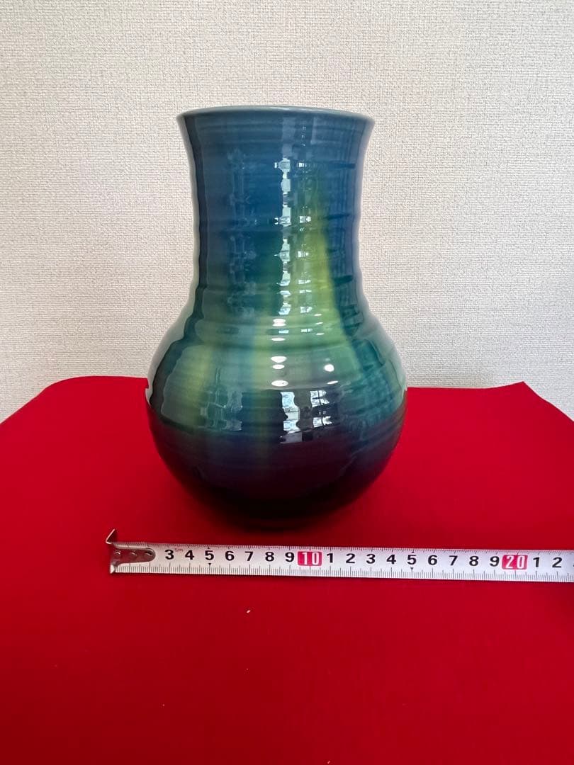 柳雨軒三代 人間国宝 徳田八十吉（正彦銘）碧明釉 花入 高さ約22cm T210