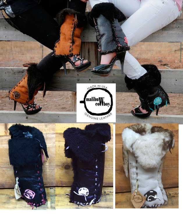 新品処分Malibu Cowboy 本革 ムートン　レッグウオーマー キャメル