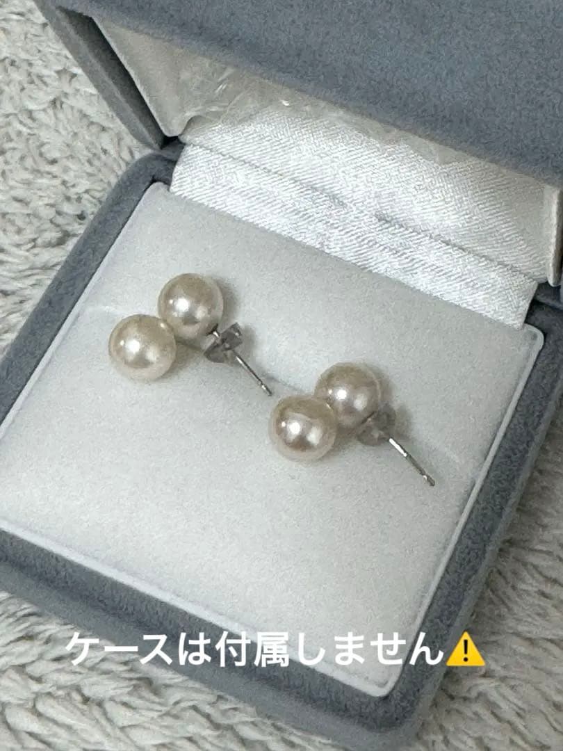 《Carina》 あこや真珠2粒ピアス7.5-8.0mm K14WGパールピアス