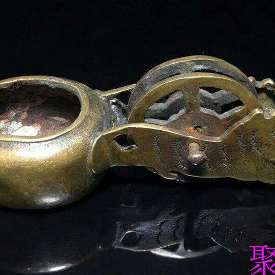古玩古老皮殻真鍮墨斗銅器工芸品木工線器虎頭墨斗I