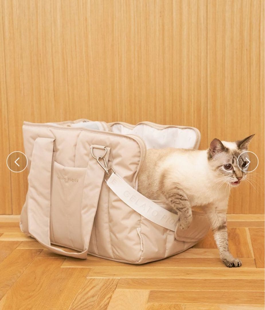 ジェラートピケ 【CAT&DOG】キルティングキャリーバック ベージュ