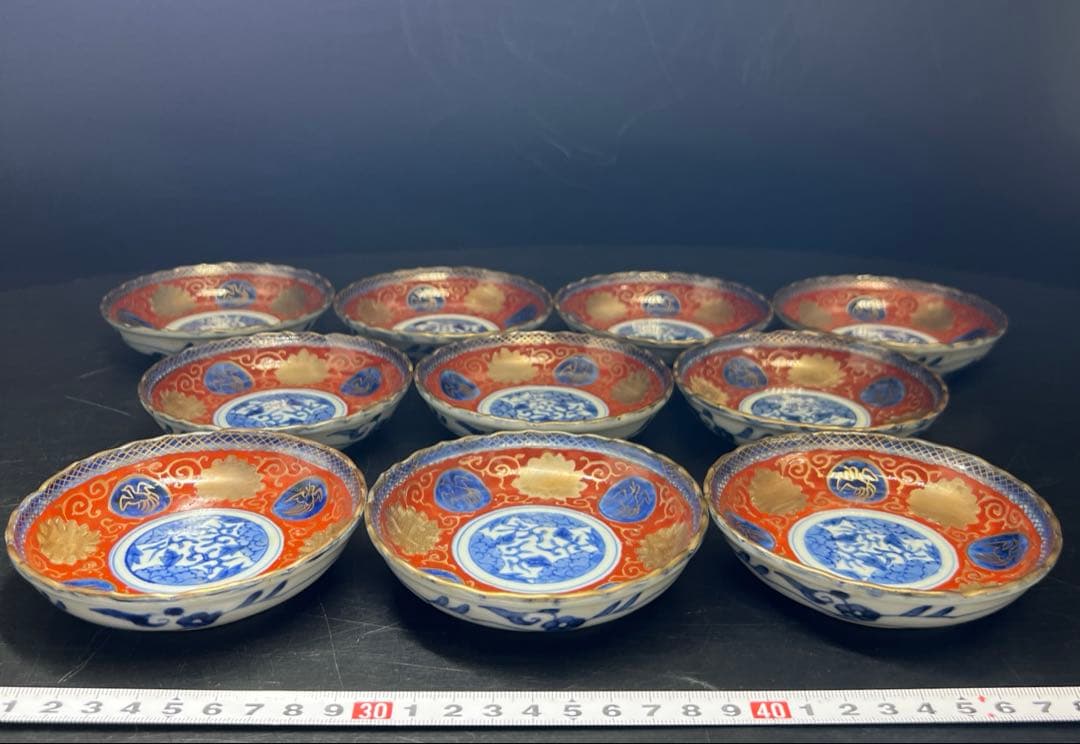 古伊万里　上手赤絵小皿20枚　木箱付　約10.5㎝　東Y8-0116☆2Fトトサ