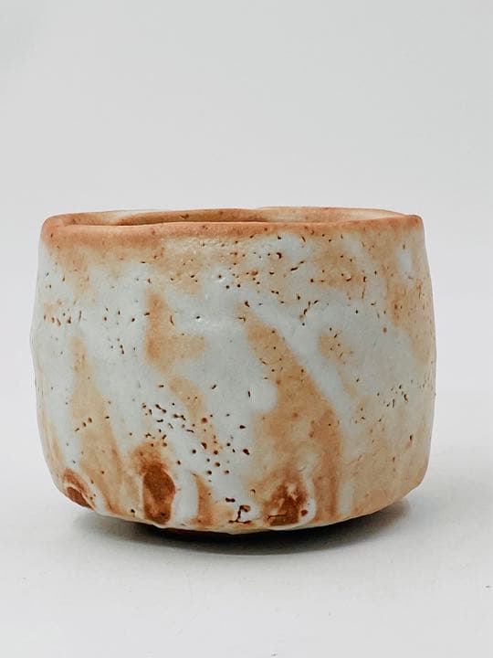 【玉置保夫】志野　茶碗　桐共箱　共布　栞　酒器　盃　岐阜県重要無形文化財保持者