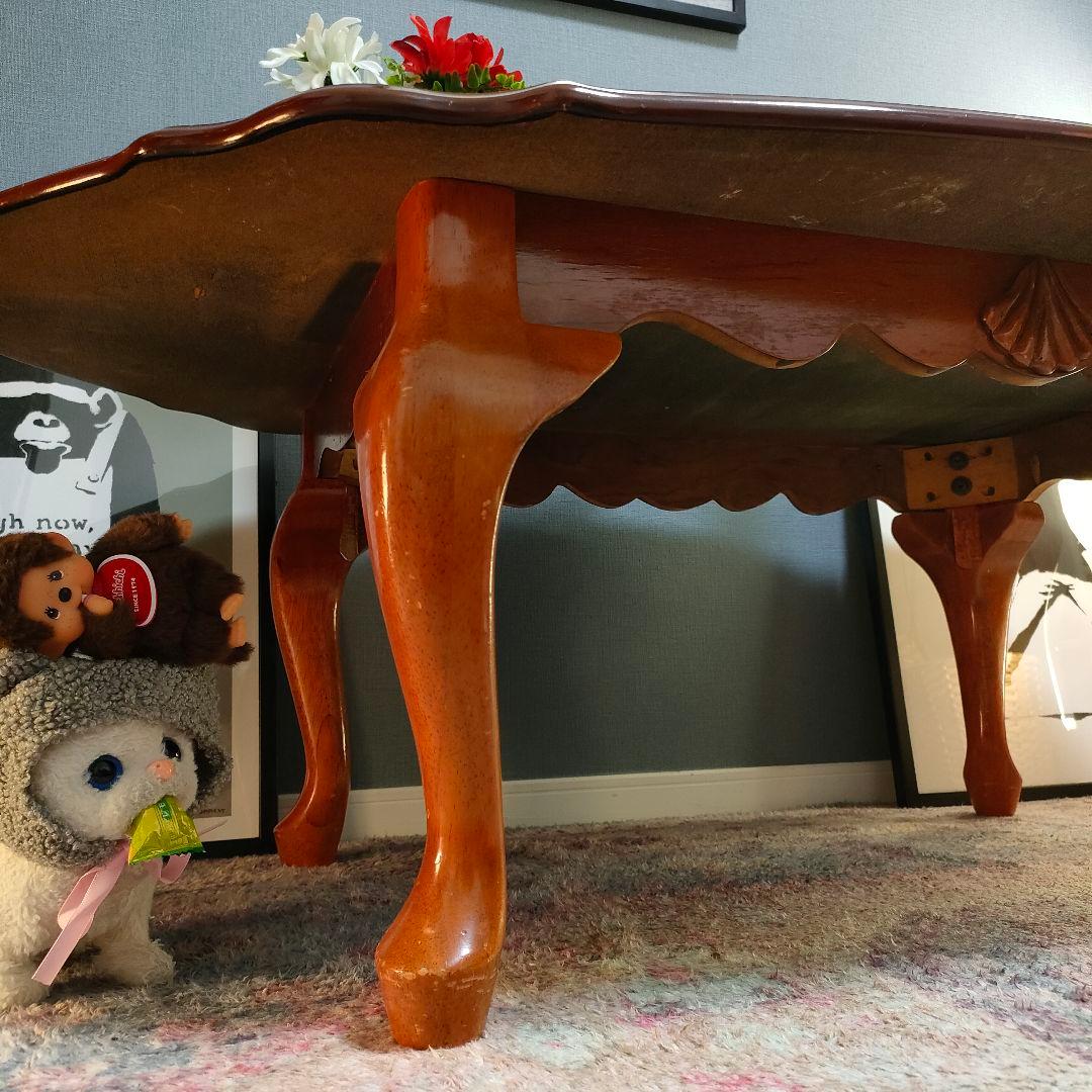 ロココ調 ローテーブル 猫脚 貝彫刻 オーバルテーブル