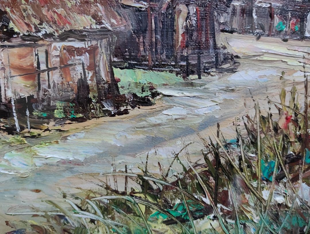 風景画 油彩 尾身周三 「白馬村」