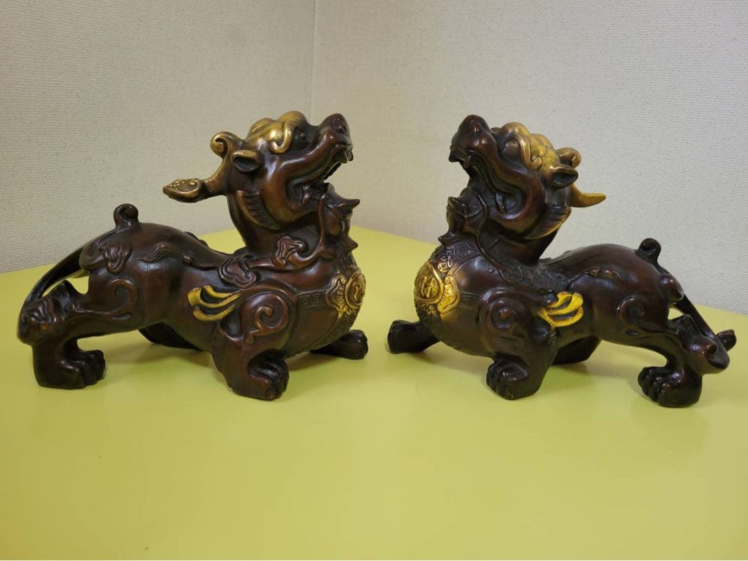 銅製・貔貅ペア】置物／開運・インテリア