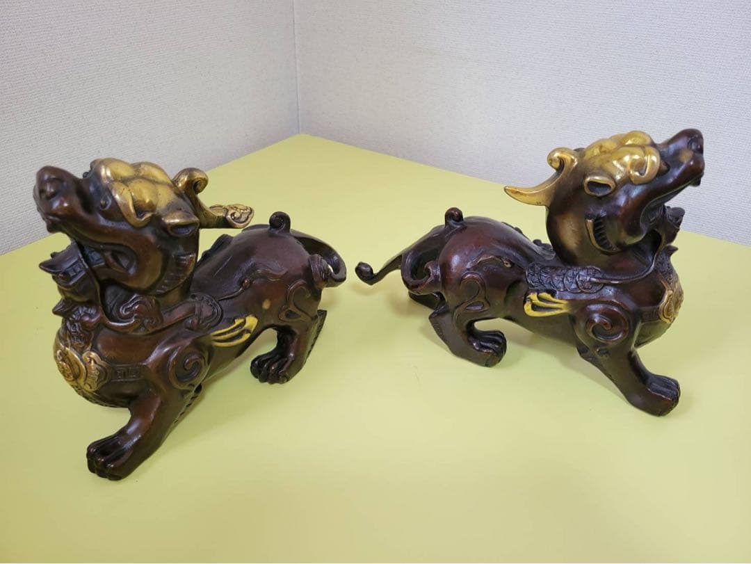 銅製・貔貅ペア】置物／開運・インテリア