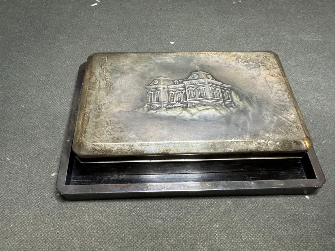 銀製三越 煙草具　煙草盆　内唐木　煙草入　小箱　喫煙具　小物入　アンティーク