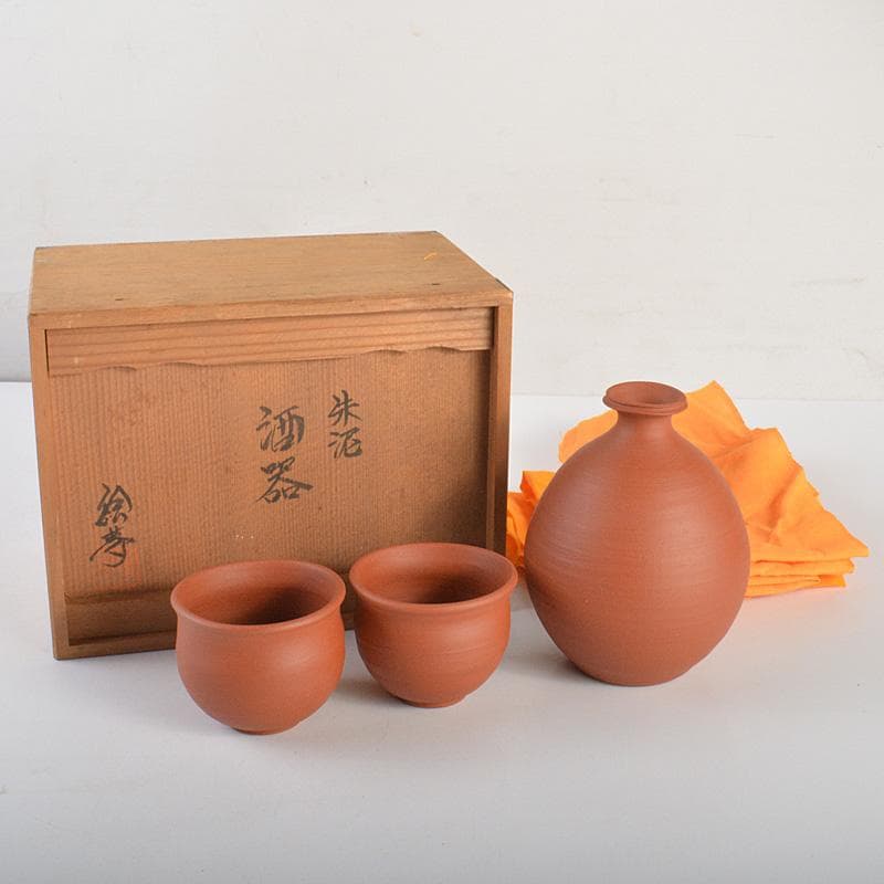 常滑焼　四代山田常山　山田絵夢　朱泥　徳利　酒器　共布共箱　V　R7538