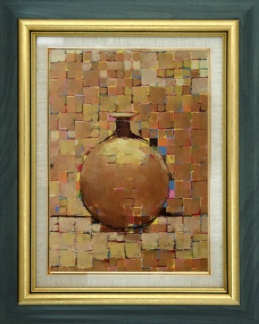 油絵 菅家令子絵 絵画インテリア額付(白) uF6-060603 静物 花瓶 壺