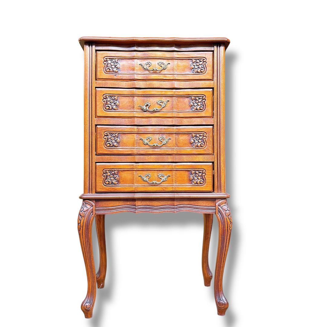 アンティーク 猫脚 電話台 木製 彫刻 チェスト ブラウン