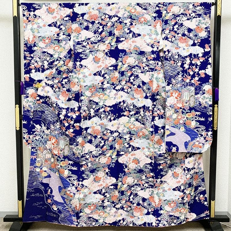 412z18☆振袖 小紋柄 金銀彩 地紋 型染め 古典柄☆美品 成人式 結婚式